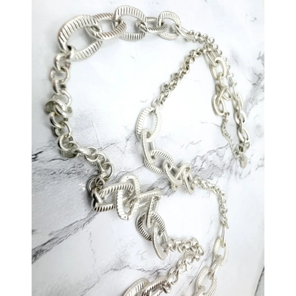 Dana Buchman Long Textured Silver Tone Mixed Link Chain Necklace 31–34